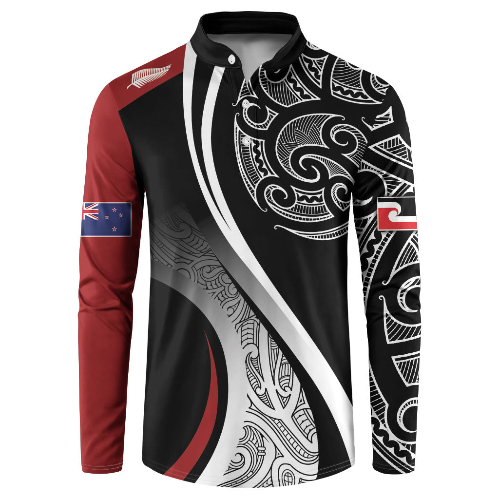 Aotearoa Maori Rugby Custom Button Sweatshirt Kapa O Pango LT7 Black - Polynesian Pride