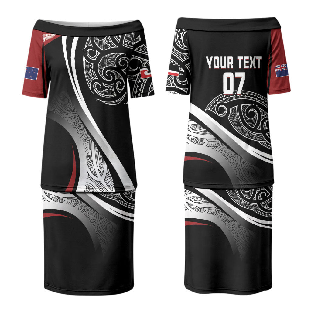 Aotearoa Maori Rugby Custom Couples Matching Puletasi and Long Sleeve Button Shirt Kapa O Pango LT7 - Polynesian Pride