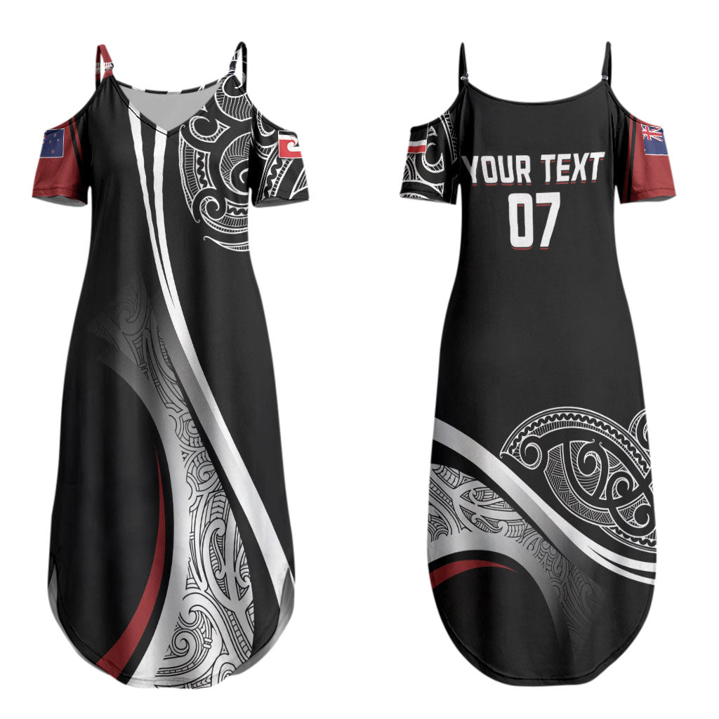 Aotearoa Maori Rugby Custom Couples Matching Summer Maxi Dress and Long Sleeve Button Shirt Kapa O Pango LT7 - Polynesian Pride