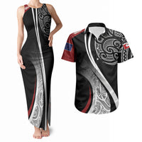 Aotearoa Maori Rugby Custom Couples Matching Tank Maxi Dress and Hawaiian Shirt Kapa O Pango LT7 Black - Polynesian Pride