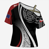 Aotearoa Maori Rugby Custom Cross Shoulder Shirt Kapa O Pango LT7 Female Black - Polynesian Pride
