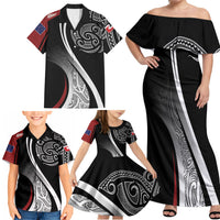 Aotearoa Maori Rugby Custom Family Matching Off Shoulder Maxi Dress and Hawaiian Shirt Kapa O Pango LT7 - Polynesian Pride