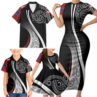 Aotearoa Maori Rugby Custom Family Matching Short Sleeve Bodycon Dress and Hawaiian Shirt Kapa O Pango LT7 - Polynesian Pride
