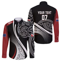 Aotearoa Maori Rugby Custom Family Matching Short Sleeve Bodycon Dress and Hawaiian Shirt Kapa O Pango LT7 Dad's Shirt - Long Sleeve Black - Polynesian Pride
