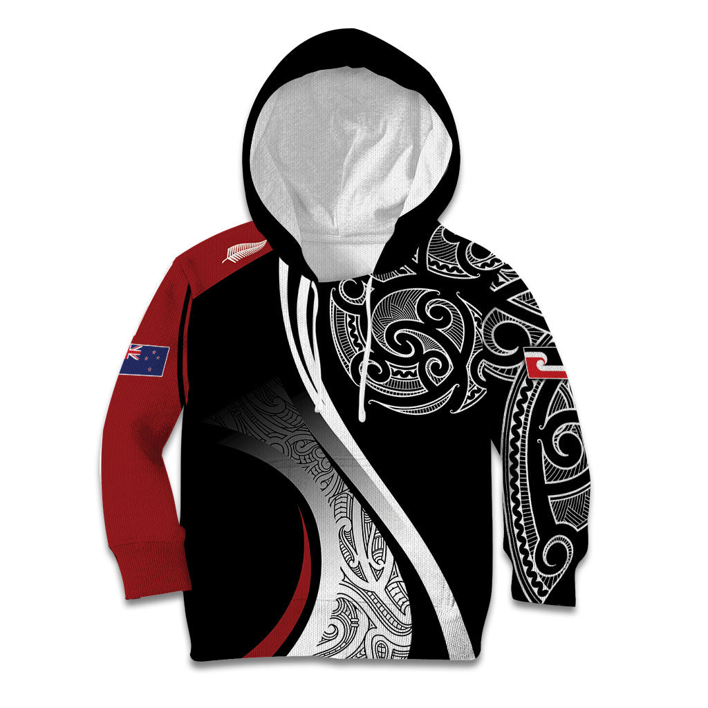 Aotearoa Maori Rugby Custom Kid Hoodie Kapa O Pango LT7 Hoodie Black - Polynesian Pride