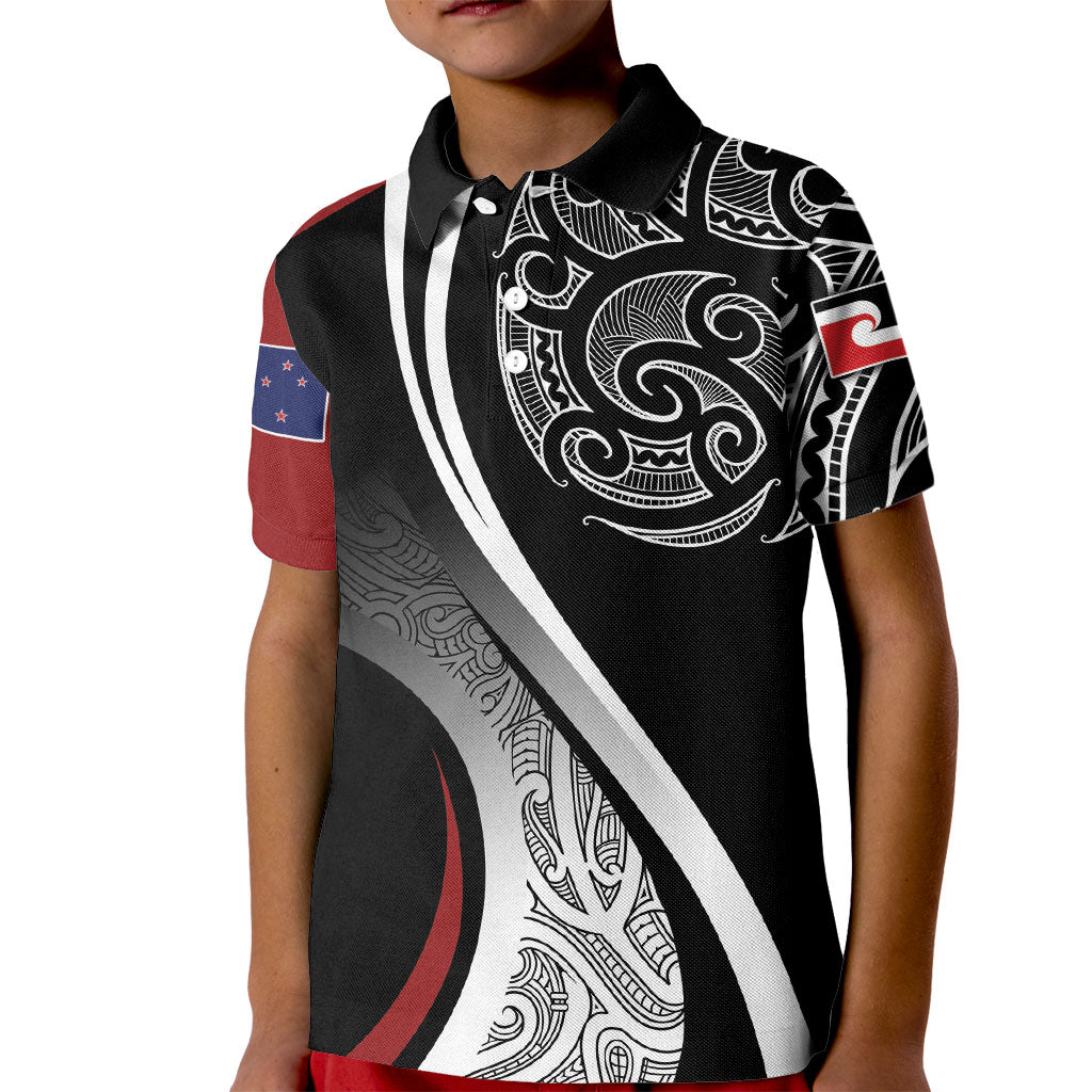 Aotearoa Maori Rugby Custom Kid Polo Shirt Kapa O Pango LT7 Kid Black - Polynesian Pride