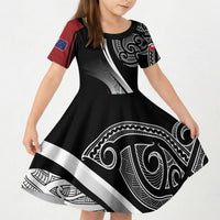 Aotearoa Maori Rugby Custom Kid Short Sleeve Dress Kapa O Pango LT7 KID Black - Polynesian Pride