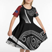 Aotearoa Maori Rugby Custom Kid Short Sleeve Dress Kapa O Pango LT7 - Polynesian Pride
