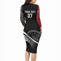 Aotearoa Maori Rugby Custom Long Sleeve Bodycon Dress Kapa O Pango LT7 - Polynesian Pride