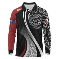 Aotearoa Maori Rugby Custom Long Sleeve Polo Shirt Kapa O Pango LT7 Black - Polynesian Pride