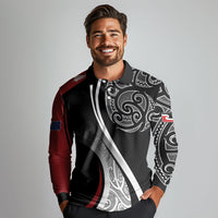 Aotearoa Maori Rugby Custom Long Sleeve Polo Shirt Kapa O Pango LT7 - Polynesian Pride