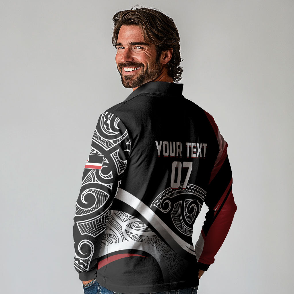 Aotearoa Maori Rugby Custom Long Sleeve Polo Shirt Kapa O Pango LT7 - Polynesian Pride
