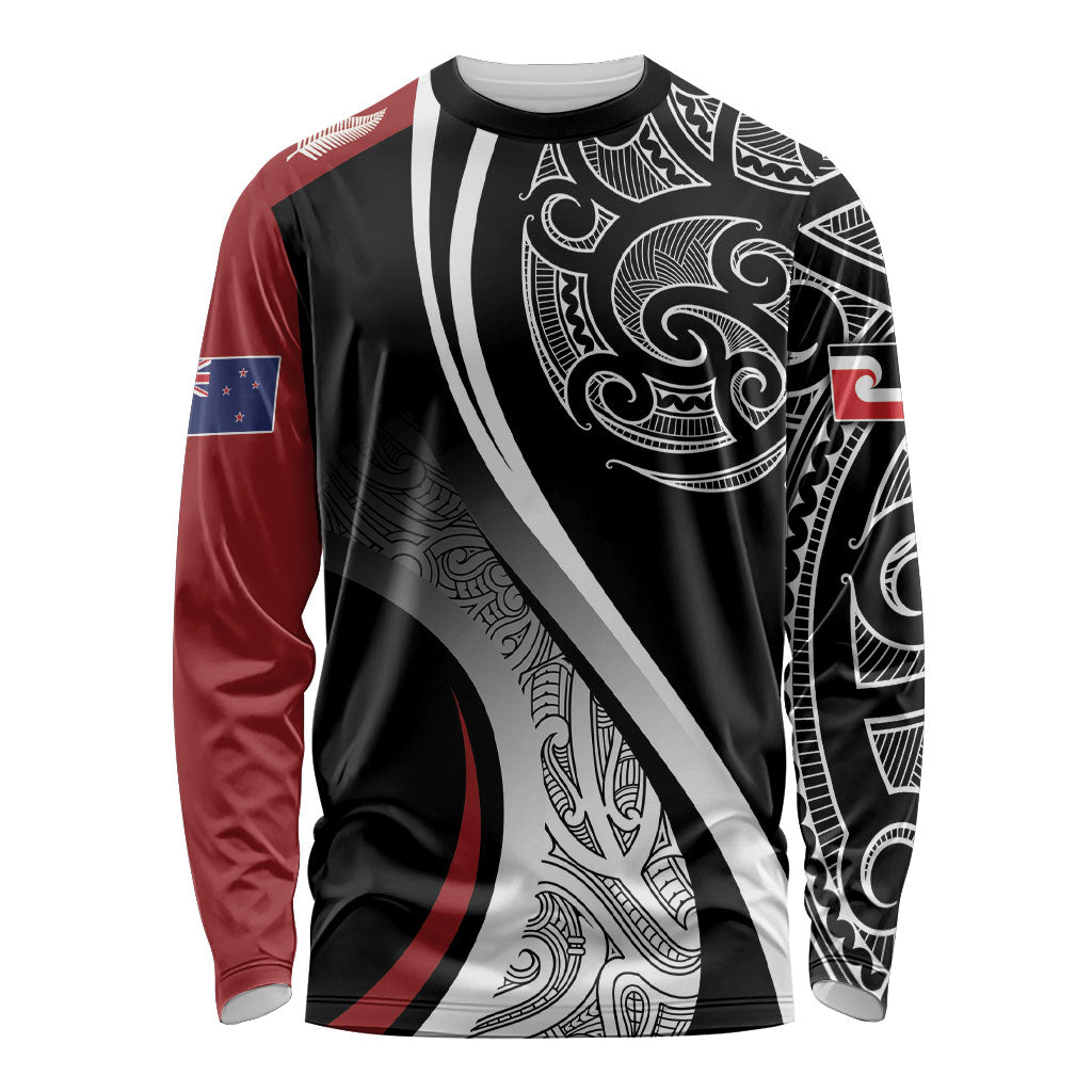 Aotearoa Maori Rugby Custom Long Sleeve Shirt Kapa O Pango LT7 Unisex Black - Polynesian Pride