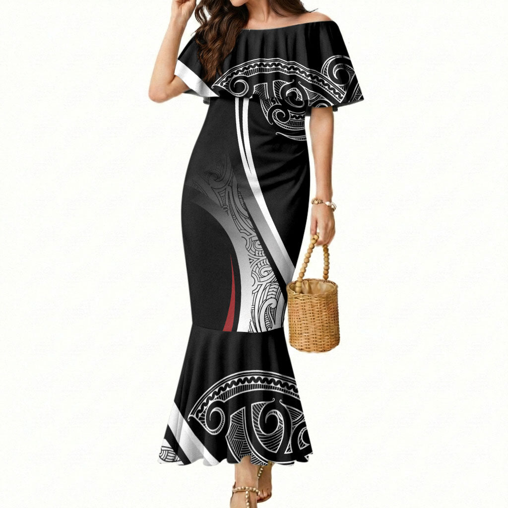 Aotearoa Maori Rugby Custom Mermaid Dress Kapa O Pango LT7 Women Black - Polynesian Pride