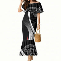 Aotearoa Maori Rugby Custom Mermaid Dress Kapa O Pango LT7 Women Black - Polynesian Pride