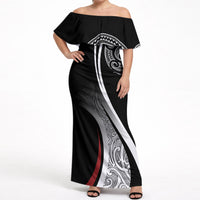Aotearoa Maori Rugby Custom Off Shoulder Maxi Dress Kapa O Pango LT7 Women Black - Polynesian Pride