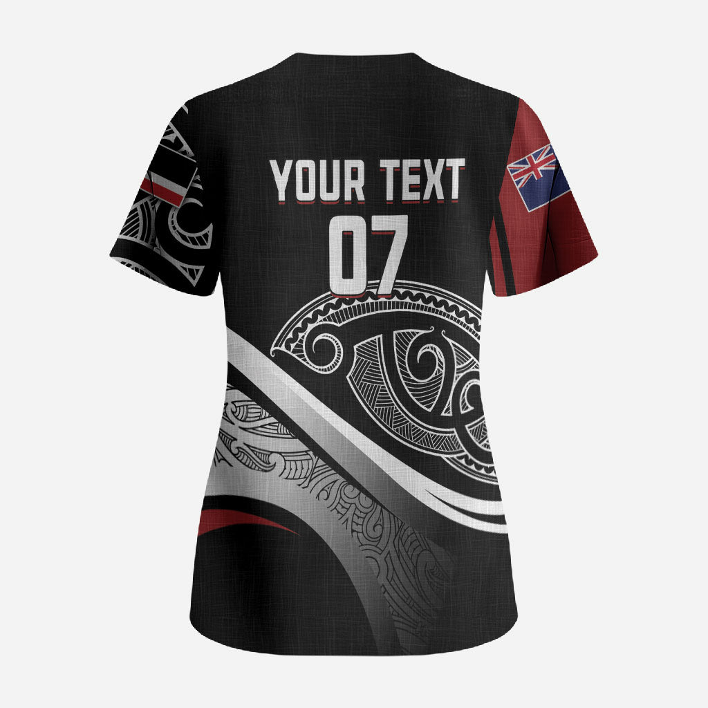 Aotearoa Maori Rugby Custom Scrub Top Kapa O Pango LT7 - Polynesian Pride