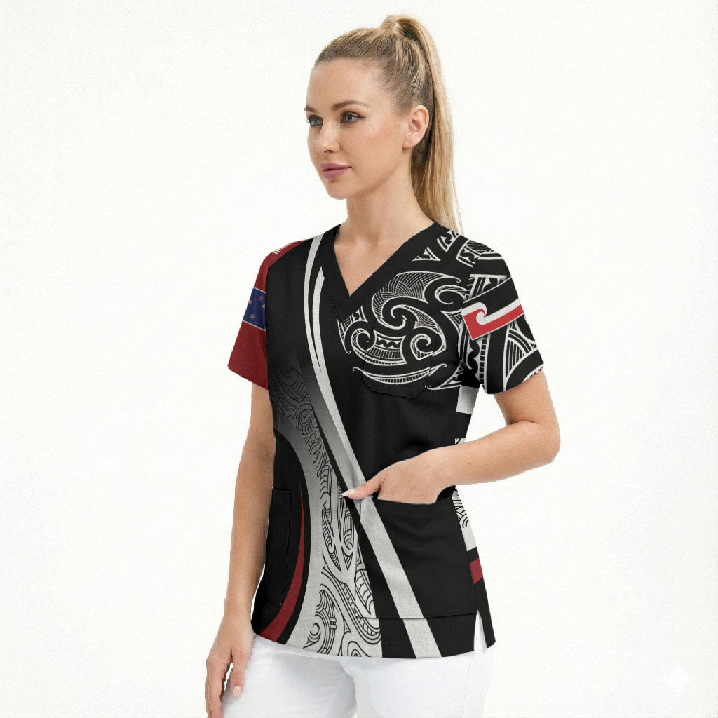 Aotearoa Maori Rugby Custom Scrub Top Kapa O Pango LT7 - Polynesian Pride