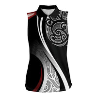Aotearoa Maori Rugby Custom Women Sleeveless Polo Shirt Kapa O Pango LT7 Female Black - Polynesian Pride