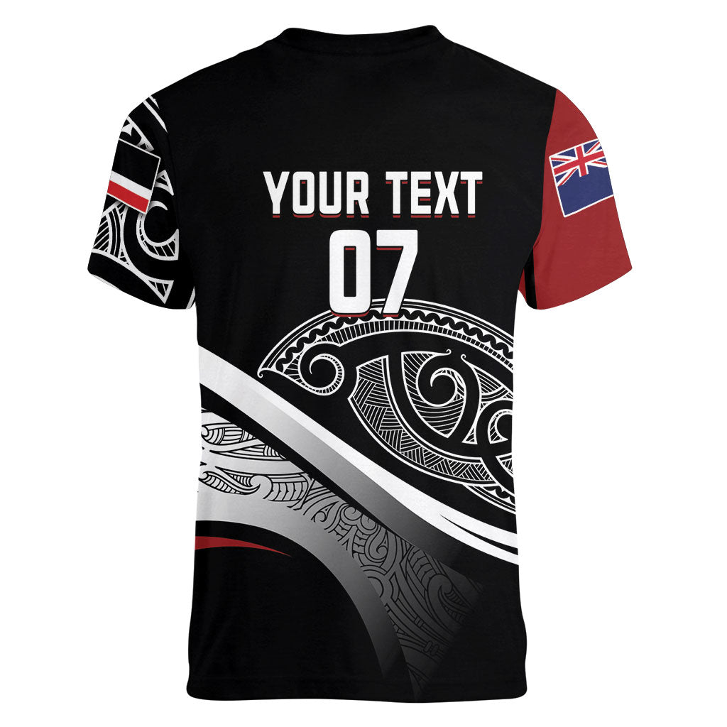 Aotearoa Maori Rugby Custom Women V-Neck T-Shirt Kapa O Pango LT7 - Polynesian Pride