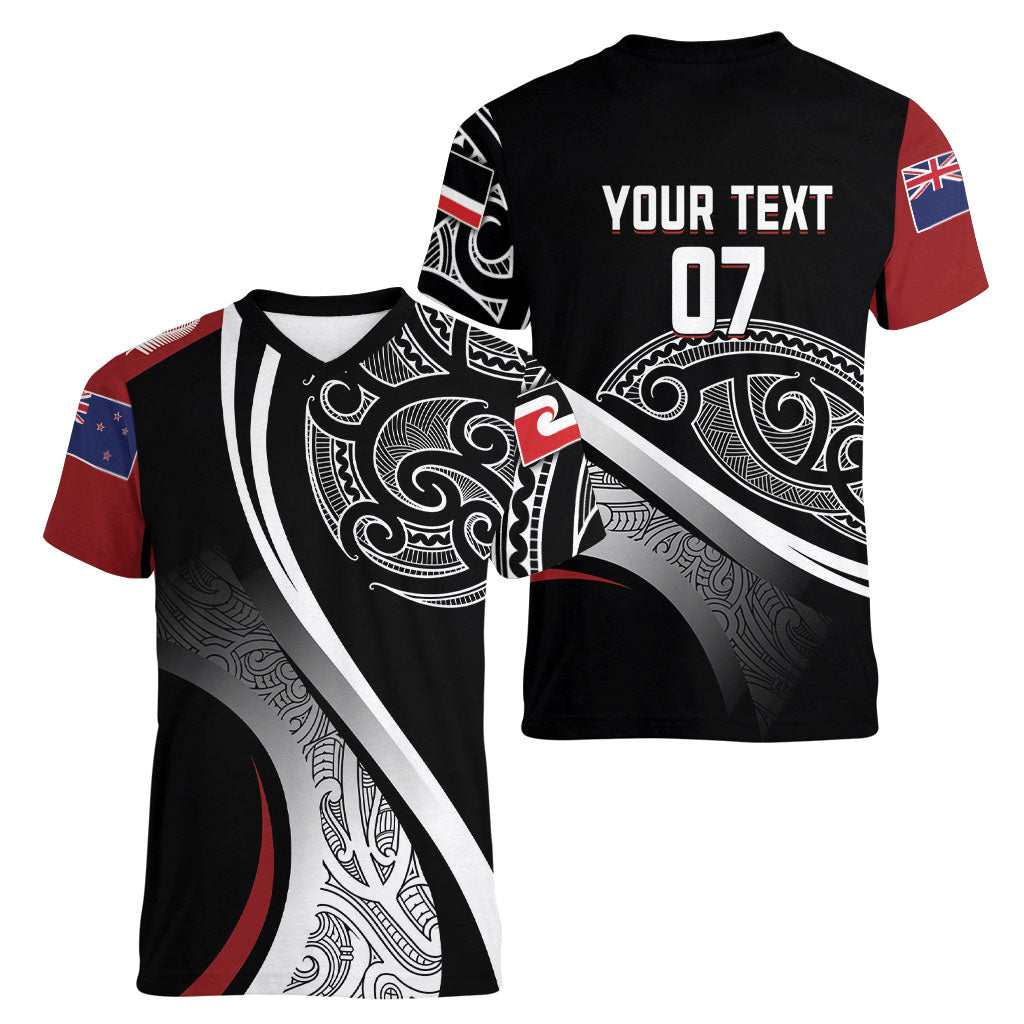 Aotearoa Maori Rugby Custom Women V-Neck T-Shirt Kapa O Pango LT7 - Polynesian Pride