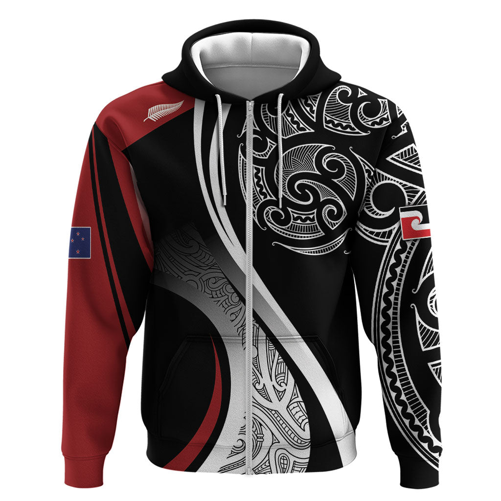Aotearoa Maori Rugby Custom Zip Hoodie Kapa O Pango LT7 Zip Hoodie Black - Polynesian Pride