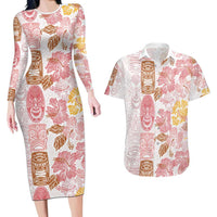 Christmas Aloha Hawaii Tiki Couples Matching Long Sleeve Bodycon Dress and Hawaiian Shirt Hibiscus Spring Colors - Polynesian Pride