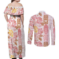Christmas Aloha Hawaii Tiki Couples Matching Off Shoulder Maxi Dress and Long Sleeve Button Shirt Hibiscus Spring Colors - Polynesian Pride