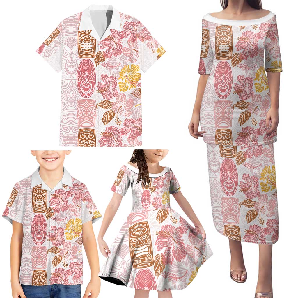 Christmas Aloha Hawaii Tiki Family Matching Puletasi and Hawaiian Shirt Hibiscus Spring Colors - Polynesian Pride