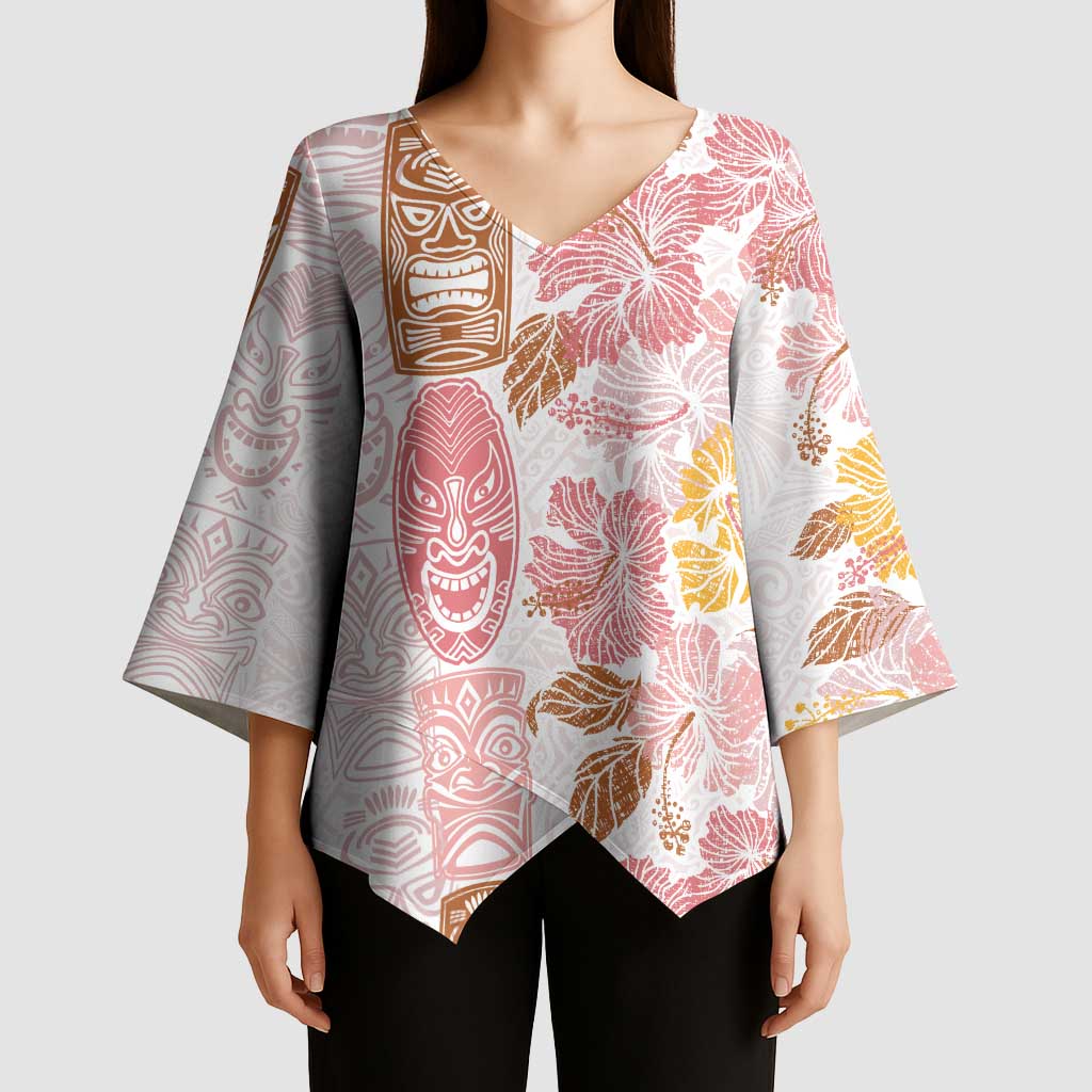 Christmas Aloha Hawaii Tiki Kimono Sleeve Blouse Hibiscus Spring Colors - Polynesian Pride
