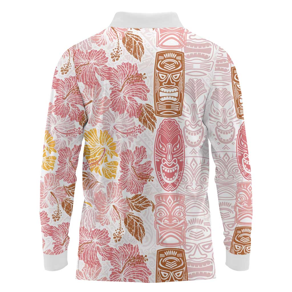Christmas Aloha Hawaii Tiki Long Sleeve Polo Shirt Hibiscus Spring Colors - Polynesian Pride