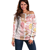 Christmas Aloha Hawaii Tiki Off Shoulder Sweater Hibiscus Spring Colors - Polynesian Pride