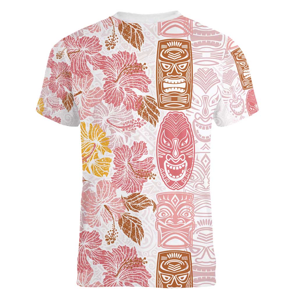 Christmas Aloha Hawaii Tiki Women V-Neck T-Shirt Hibiscus Spring Colors - Polynesian Pride