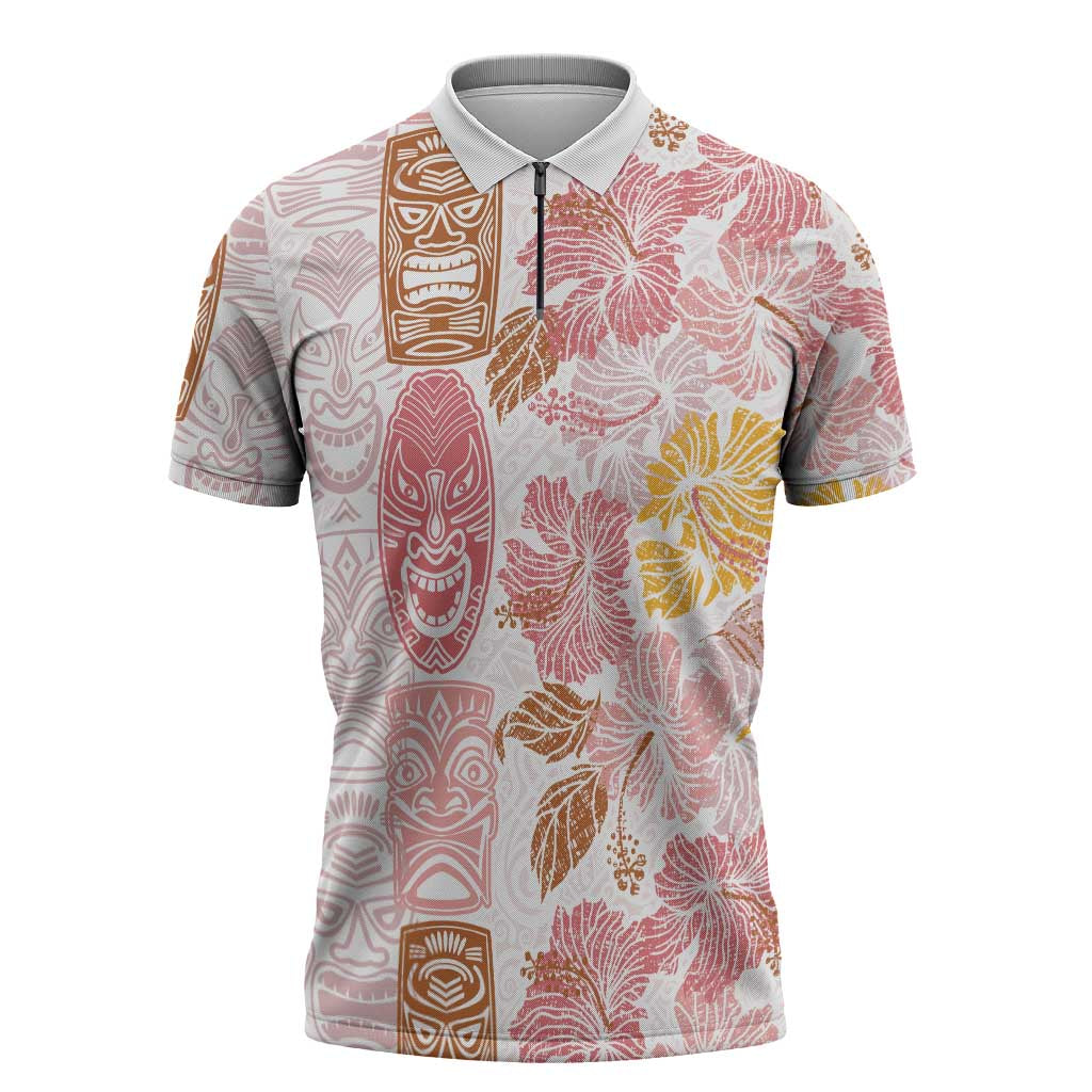Christmas Aloha Hawaii Tiki Zipper Polo Shirt Hibiscus Spring Colors - Polynesian Pride