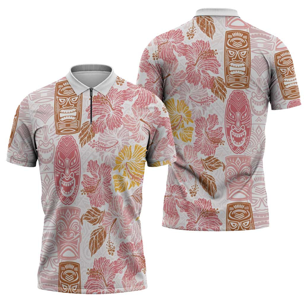 Christmas Aloha Hawaii Tiki Zipper Polo Shirt Hibiscus Spring Colors - Polynesian Pride
