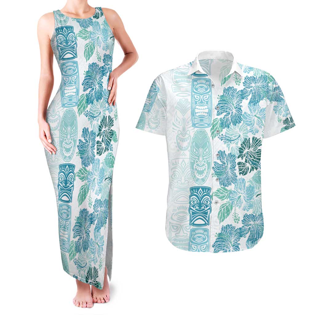 Christmas Aloha Hawaii Tiki Couples Matching Tank Maxi Dress and Hawaiian Shirt Hibiscus Summer Colors - Polynesian Pride