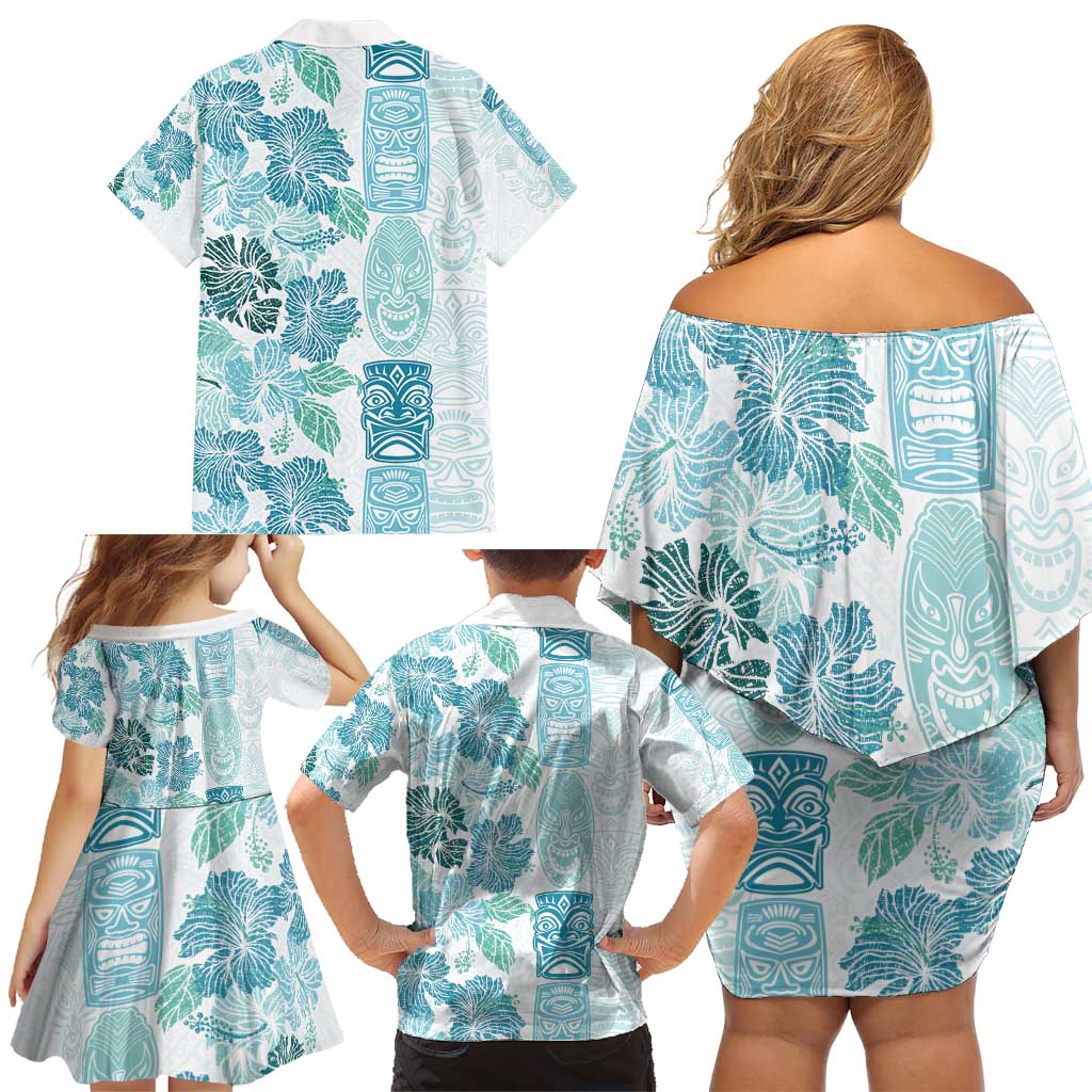 Christmas Aloha Hawaii Tiki Family Matching Off Shoulder Short Dress and Hawaiian Shirt Hibiscus Summer Colors - Polynesian Pride