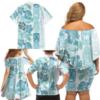 Christmas Aloha Hawaii Tiki Family Matching Off Shoulder Short Dress and Hawaiian Shirt Hibiscus Summer Colors - Polynesian Pride