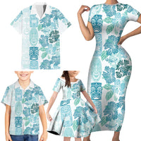 Christmas Aloha Hawaii Tiki Family Matching Short Sleeve Bodycon Dress and Hawaiian Shirt Hibiscus Summer Colors - Polynesian Pride