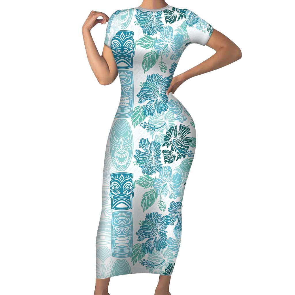 Christmas Aloha Hawaii Tiki Family Matching Short Sleeve Bodycon Dress and Hawaiian Shirt Hibiscus Summer Colors - Polynesian Pride