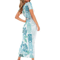 Christmas Aloha Hawaii Tiki Family Matching Short Sleeve Bodycon Dress and Hawaiian Shirt Hibiscus Summer Colors - Polynesian Pride