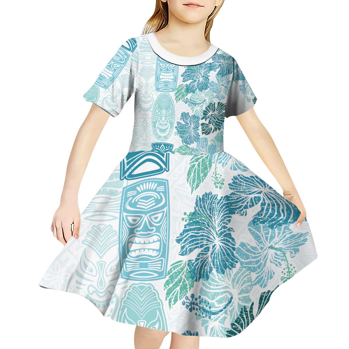 Christmas Aloha Hawaii Tiki Kid Short Sleeve Dress Hibiscus Summer Colors - Polynesian Pride