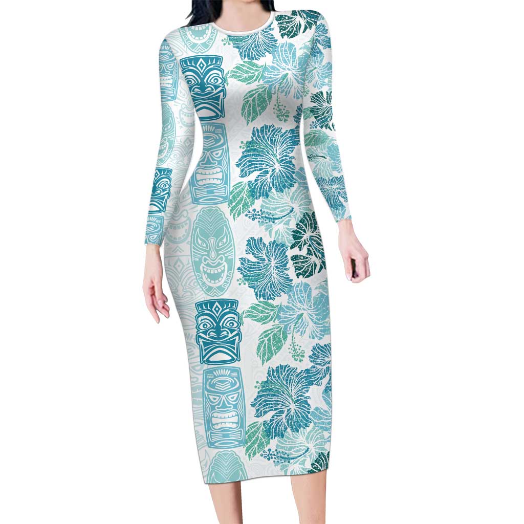 Christmas Aloha Hawaii Tiki Long Sleeve Bodycon Dress Hibiscus Summer Colors - Polynesian Pride