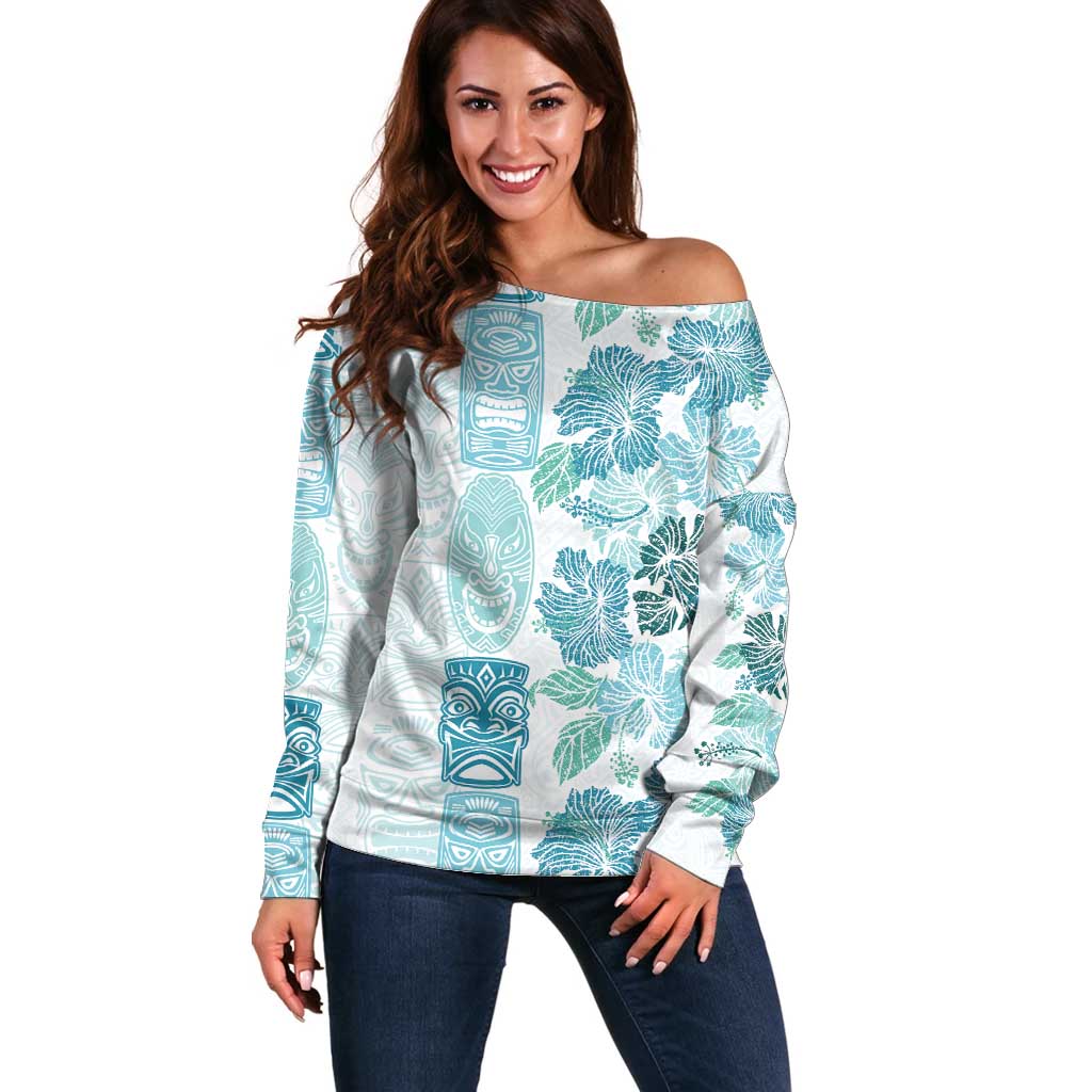 Christmas Aloha Hawaii Tiki Off Shoulder Sweater Hibiscus Summer Colors - Polynesian Pride