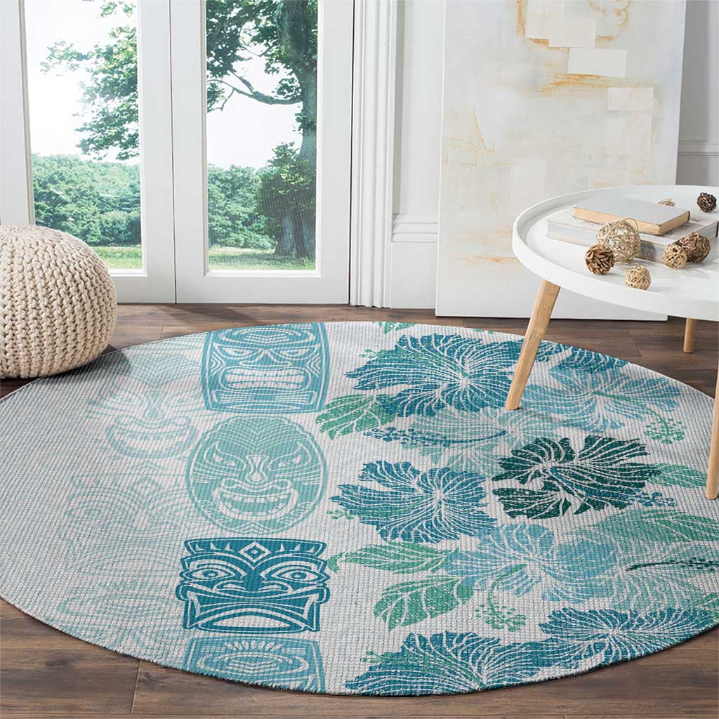 Christmas Aloha Hawaii Tiki Round Carpet Hibiscus Summer Colors - Polynesian Pride