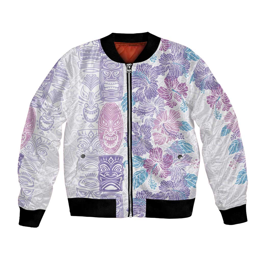 Christmas Aloha Hawaii Tiki Bomber Jacket Hibiscus Winter Colors - Polynesian Pride