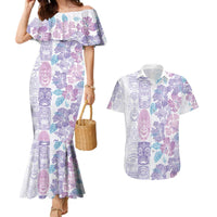 Christmas Aloha Hawaii Tiki Couples Matching Mermaid Dress and Hawaiian Shirt Hibiscus Winter Colors - Polynesian Pride