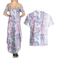 Christmas Aloha Hawaii Tiki Couples Matching Summer Maxi Dress and Hawaiian Shirt Hibiscus Winter Colors - Polynesian Pride