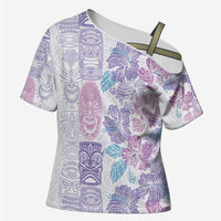 Christmas Aloha Hawaii Tiki Cross Shoulder Shirt Hibiscus Winter Colors - Polynesian Pride