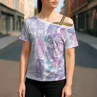 Christmas Aloha Hawaii Tiki Cross Shoulder Shirt Hibiscus Winter Colors - Polynesian Pride